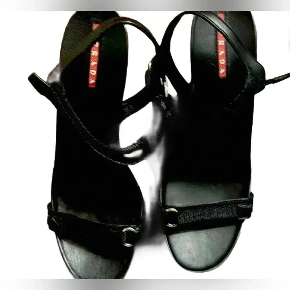 NEW Prada black wedge leathers shoes. Full set. Box & dust bags